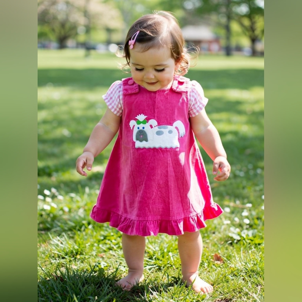 Mulberry Pink Kids Dress with Puppy Applique Sz 18m